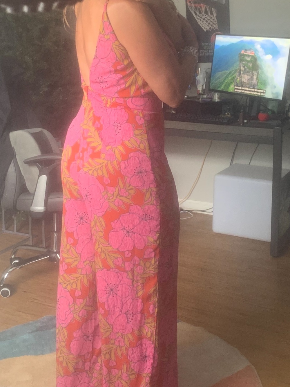 Floral Pink & Rust Slip Jumpsuit
